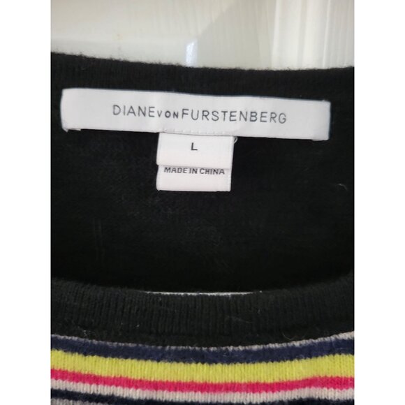 Diane von Furstenberg DVF Jolanta Black striped Cashmere sweater size Large - Picture 3 of 11